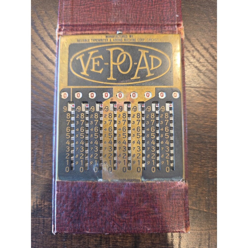 Original Vintage 1930's VE-PO-AD Pocket Adding Machine, Red, 96 Years old, Math